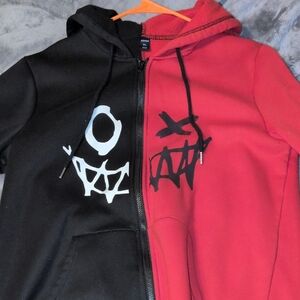 Grunge Punk Men's Autumn/Winter Printed Zip-Up Contrast Color Drawstring Hooded
